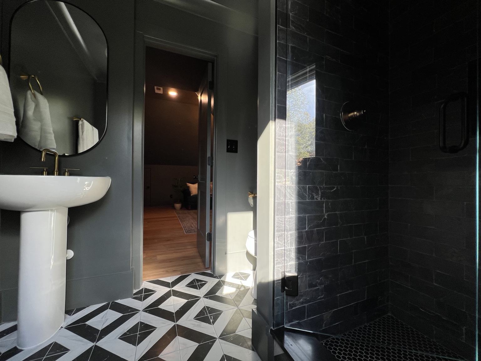Freestanding tub and custom shower